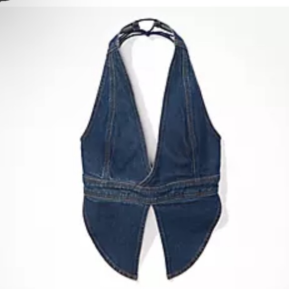 American Eagle Denim Open-Back Halter Top, Nwt, Size L